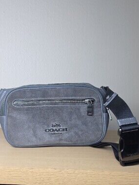 Coach Elias Belt Bag CP084 Industrial Grey Suede Leather Sling Crossbody Pack